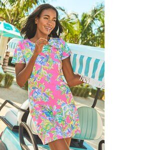 NWT LILLY PULITZER pink multi Squeeze the Day short sleeve Declan dress sz M
